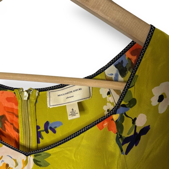 Moulinette Soeurs Anthro 100% Silk Green Floral Short Cap Sleeve A-Line Dress 6 - Picture 5 of 9